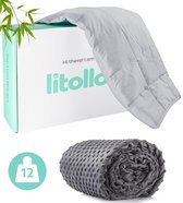 Litollo Verzwaringsdeken 12 kg met Fleece buitenhoes - Weighted Blanket - Duurzaam Bamboe Materiaal - Grijs - 150x200cm