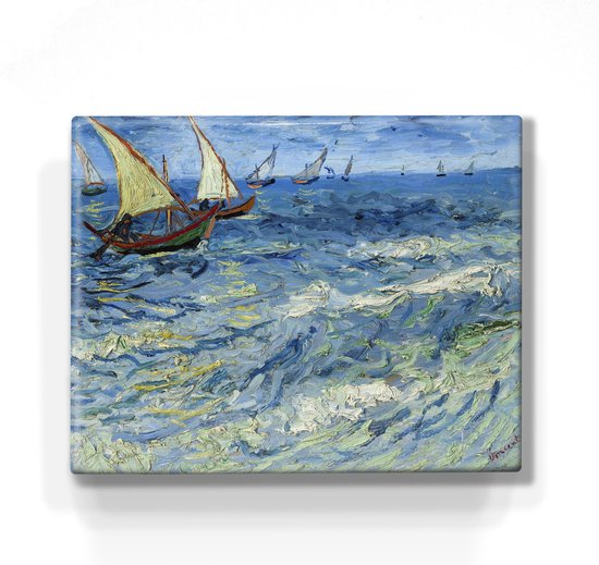 Zeegezicht bij Saintes Marie - Vincent van Gogh - 24x 19,5 cm - Niet van echt te onderscheiden schilderijtje op hout - Mooier dan een print op canvas - Laqueprint.