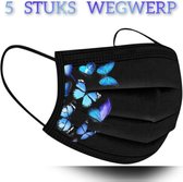 Vlinder wegwerp mondmaskers - Blauwe vlinderdans - per 5 stuks