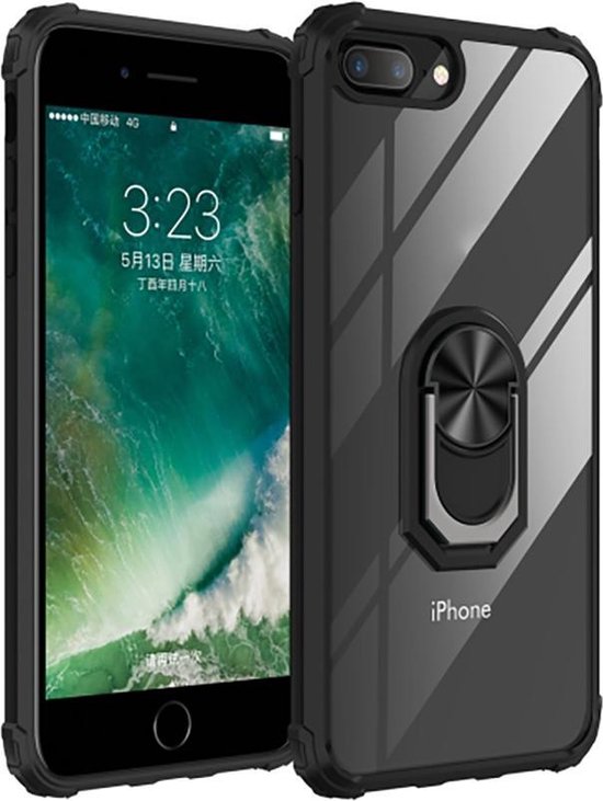 iPhone 6/6S Plus hoesje Kickstand Ring shock proof case transparant zwarte  randen... | bol