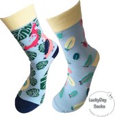 Verjaardag cadeautje voor hem en haar - Papagaai Mismatch - Vogel sokken - Leuke sokken - Vrolijke sokken - Luckyday Socks - Sokken met tekst - Aparte Sokken - Socks waar je Happy van wordt - Maat 36-41
