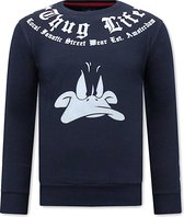 Heren Sweater met Print - Thug Life - Blauw