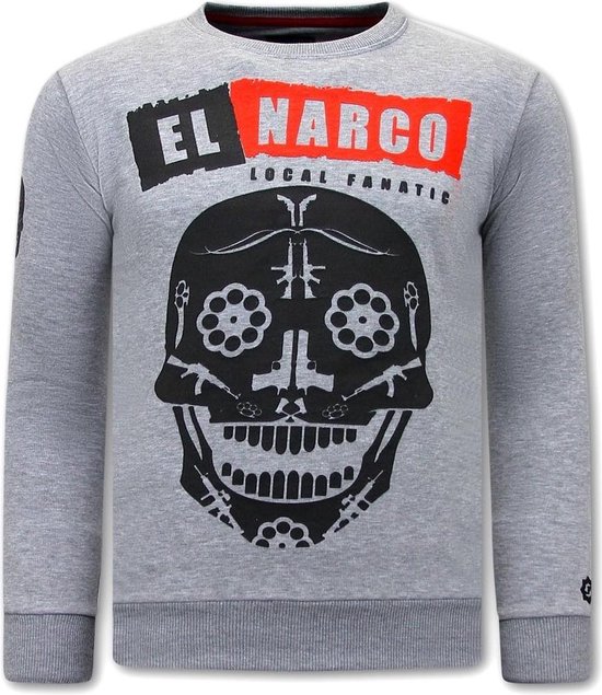 Heren Sweater met Print - El Narco - Grijs