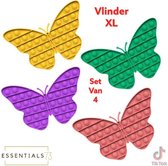 ESSENTIALS73 POP IT Fidget Toy - Set van 4: Vlinder XL - Butterfly - Geel - Paars - Roze - Groen - Tiktok