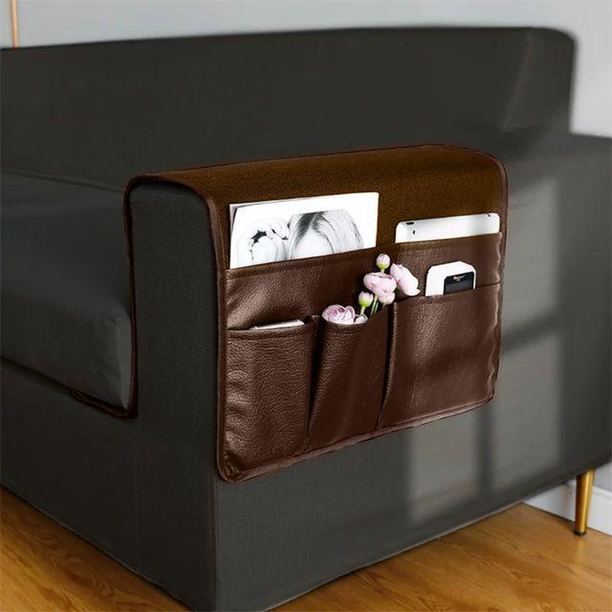Bank arm tablet tafel. Afstandsbediening en mobiele telefoon-organizer-houder, armleuning