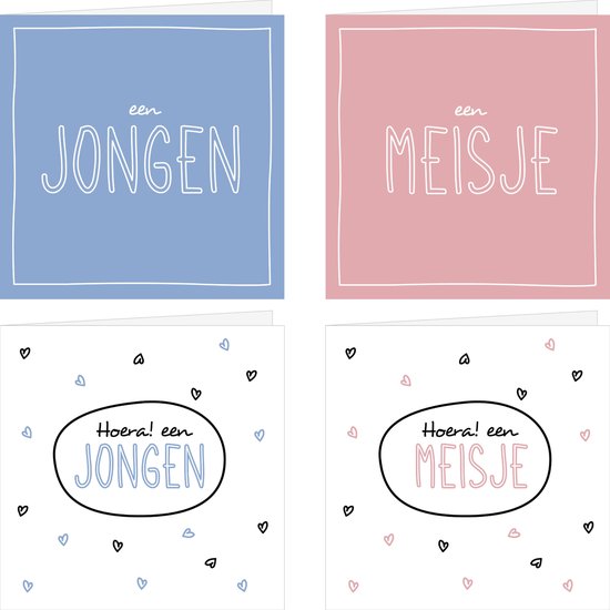 STUDIO SALUT Wenskaarten - Set van 4 geboorte wenskaarten - Gevouwen - Inclusief envelop