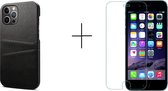 GSMNed – PU Leren Card Case iPhone 12 Pro Max zwart – hoogwaardig leren Card Case zwart – Card Case iPhone 12 Pro Max zwart – Card Case voor iPhone zwart – Pasjeshouder - met screenprotector iPhone 12 Pro Max