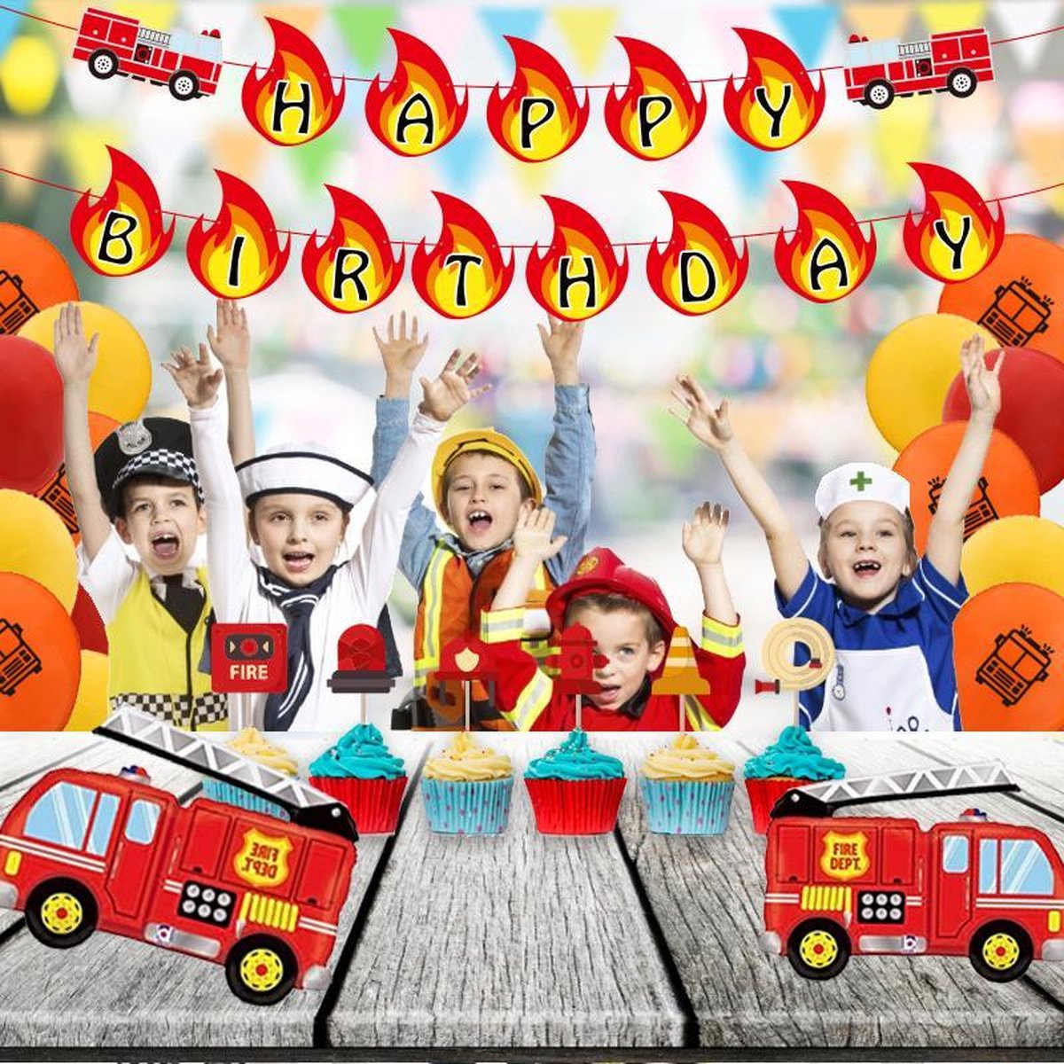 Décorations De Fête De Camion De Pompiers De 2 Ans, Ballons De Fête D'anniversaire Jumbo Ballons Pour Feu De Camp, Chasse, Décoration Sur Le Thème Du Sauvetage, Fournitures De Pompier