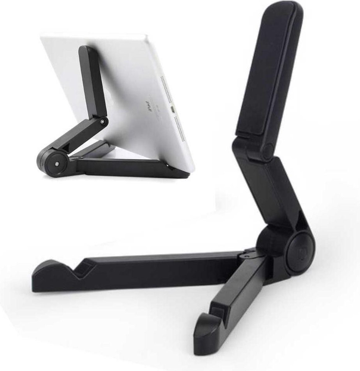 Universele tablet en of smartphone standaard - zwart - verstelbaar - makkelijk inklapbaar - 7-12 inch - iPad - ergonomisch