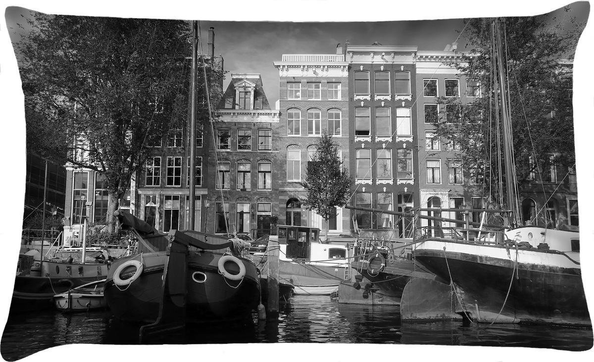 Sierkussen - Buitenkussen Amsterdam Grachten Dutchies Waterafstotend Bootkussen - Zwart En Wit - 60 Cm X 40 Cm