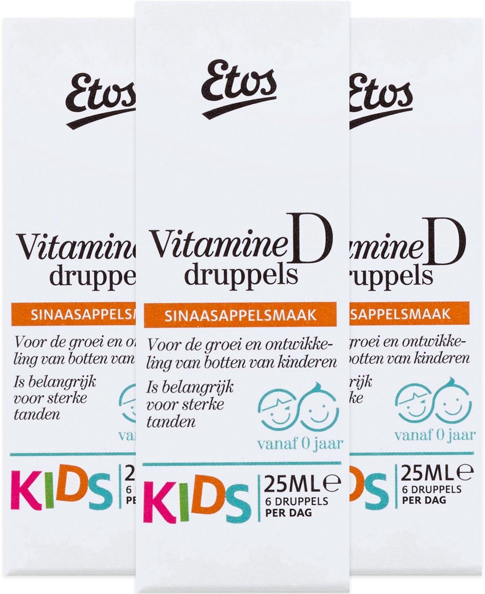 middernacht Memoriseren Opname Etos Kids Vitamine D Druppels - 75 ml ( 3 x 25 ml) | bol.com