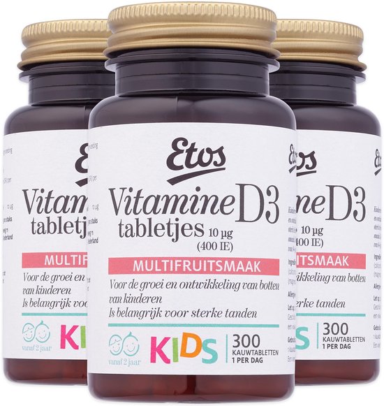 Glimlach zweer namens Etos Kids Vitamine D3 10 µg - 900 kauwtabletten (3x 300) - familie pack |  bol.com