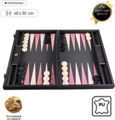 Leatherette Black & Dusty Pink Backgammon - 48x30cm - met 2 schaduwen  Top Kwaliteit