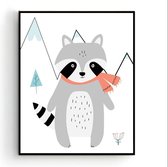 Affiche Design Raton laveur dans les Montagnes / Chambre d'enfants / Affiche Animaux / Chambre de bébé - Affiche enfant / Cadeau de douche de bébé / Décoration Décoration murale / 50 x 40cm / Postercity