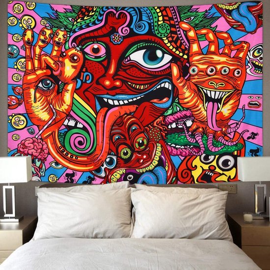 Ulticool - Psychedelic Trippy Draws Eyes - Tapisserie - 200x150 cm - Groot tapisserie - Affiche