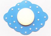 Funnylight kids lamp LED wolk jeansblauw - mooie XL  plafonniere met witte glow in the dark sterren voor de baby en kinder kamer