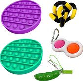 Pop it Fidget toys pakket set - Pop it - Pop All Up® - 5 Delig - Simple dimple - Twister - Pea popper - Pop it paars - Pop it groen - Incl. Unieke speluitleg