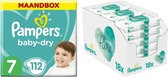 Pampers Baby-Dry maandbox maat 7 112 luiers en Aqua Pure 864 billendoekjes Pakket