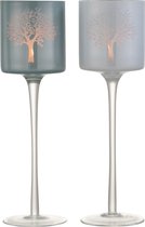 J-Line Theelichthouder Op Voet Boom Glas Wit/Blauw Large Assortiment Van 2