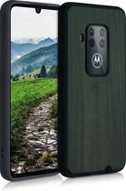 kwmobile telefoonhoesje voor Motorola One Zoom - Hoesje met bumper in donkergroen - Back cover - walnoothout