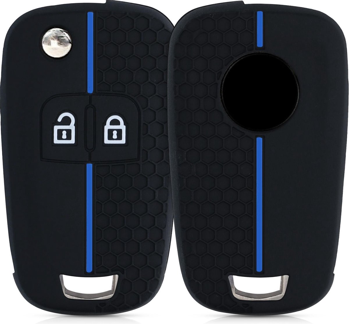 kwmobile autosleutel hoesje voor Opel Chevrolet 2-knops inklapbare autosleutel - Autosleutel behuizing in zwart / blauw