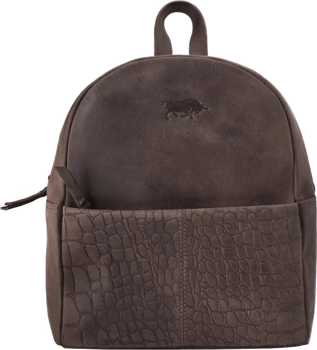 Rugtas Dames Met Kroko Print Donkerbruin Leer – Backpack Leer – Rugzak Vrouwen Bruin Leer