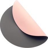 Luxe placemats lederlook - 6 stuks - ROND grijs/roze - 38 cm - dubbelzijdig - leer - leatherlook placemat