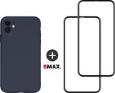 BMAX Telefoonhoesje geschikt voor iPhone 11 - Siliconen hardcase hoesje donkerblauw - Met 2 screenprotectors full cover