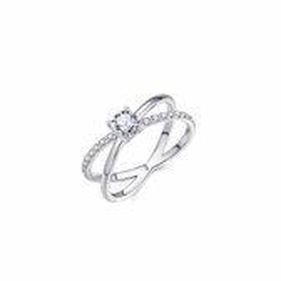 Jewels Inc. - Ring - Ring solitaire avec une bande Crossed avec Zirconia Pierre - 5 mm - Taille 54 - rhodié Argent 925