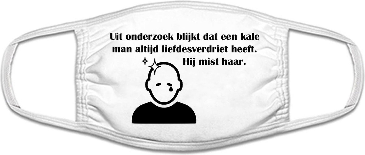 kale mannen altijd liefdesverdriet hebben. mondkapje | gezeik | liefdesverdriet | relaties | kapper | grappig | gezichtsmasker | bescherming | bedrukt | logo | Wit mondmasker van katoen, uitwasbaar & herbruikbaar. Geschikt voor OV