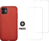 BMAX Telefoonhoesje geschikt voor iPhone 11 - Latex softcase hoesje rood - Met 2 screenprotectors