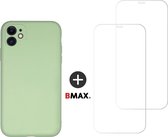 BMAX 2-pack iPhone 11 glazen screenprotector incl. mintgroen siliconen hardcase hoesje