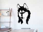 HOUTEN WANDDECORATIE / WOODEN WALL DECORATION - MUURDECORATIE / WALL ART - HUSKY - 93 x 145cm - ZWART / BLACK - DESIGN WANDFIGUUR - TRENDY & HIP WOONKAMER - HONDEN / DOGS - DIEREN