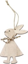 Schattige houten konijn figuren -  Paasdecoratie - Paastakken | Konijntjes hout - Hanger - Paashangers | Effen -  bruin / wit touw | Decoratie babykamer - Versiering | Geboorte - B