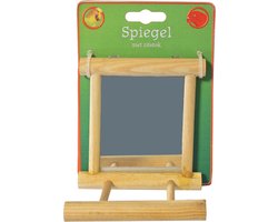 Vogelspeelgoed Spiegel Vierkant Met Houten Omlijsting En Zitstok
