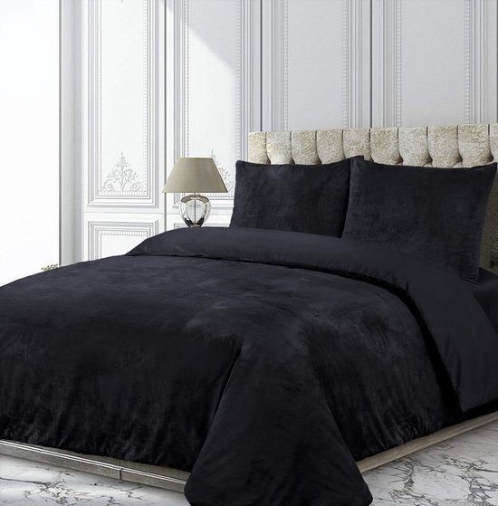 Dekbeddenwereld- velvet couture dekbedovertrek- 200x200/220+ 2 kussenslopen 60x70cm- Tweepersoons - velvet touche- zwart