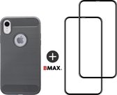 BMAX Telefoonhoesje voor iPhone 11 Pro - Carbon softcase hoesje grijs - Met 2 screenprotectors full cover
