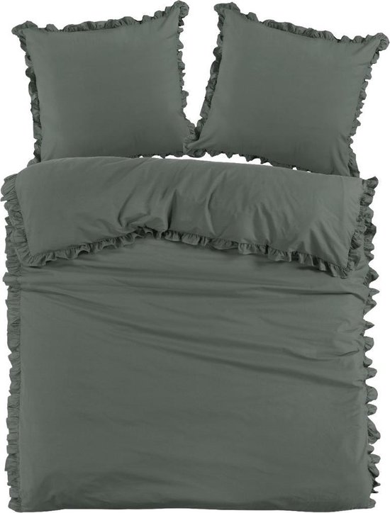 Sleepdown Gingham geruit roze effen omgekeerde zachte onderhoudsvriendelijke dekbedovertrek met ruches rand kussenslopen - Super King (260 cm x 220 cm