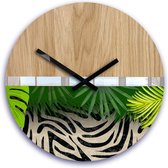 Houten Wandklok Motief van Tropische Bladeren & Zebrastrepen 33 cm