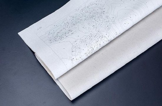 Onbeschilderd canvas met een genummerd sjabloon voor een 'schilderen op nummer' hobby.