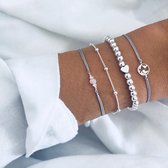 Mooie bohemian Set armbanden - Fashion - Hartje - Zilverkleurig - 4 delig