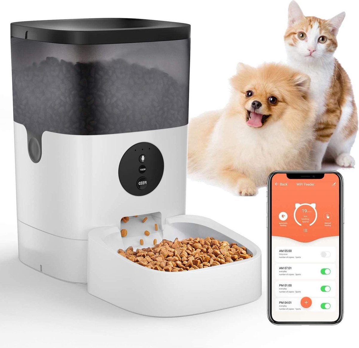 Rexa Smart WiFi op afstand instelbare Automatische voerautomaat Hondenvoederapparaat met geluidso