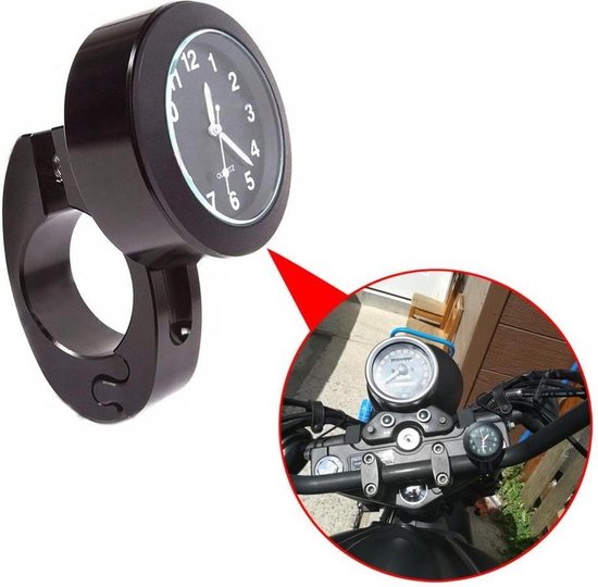 KSTE Motorcycle stuurwiel klok waterdicht kwarts (oppervlak zwarte wijzerplaat wit