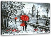 Schilderij Mensen in Londen (print op canvas), 2 maten, zwart-wit/rood, Premium print