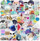 Millenial stickers - 100 verschillende laptopstickers met teksten, travel,  wanderlust, pura vida etc.