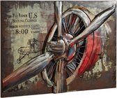Wandbord - 94x64 cm - Metaalschilderij - Vliegtuig - 3D art Schilderij Metaal