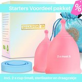 Sharon B | Herbruikbare menstruatie cup set | Starterspakket | Maat S | incl. sterilisator | met bewaarzakje | duurzaam en 100% veilig | medisch gecertificeerde siliconen | tot 12 uur lekvrij