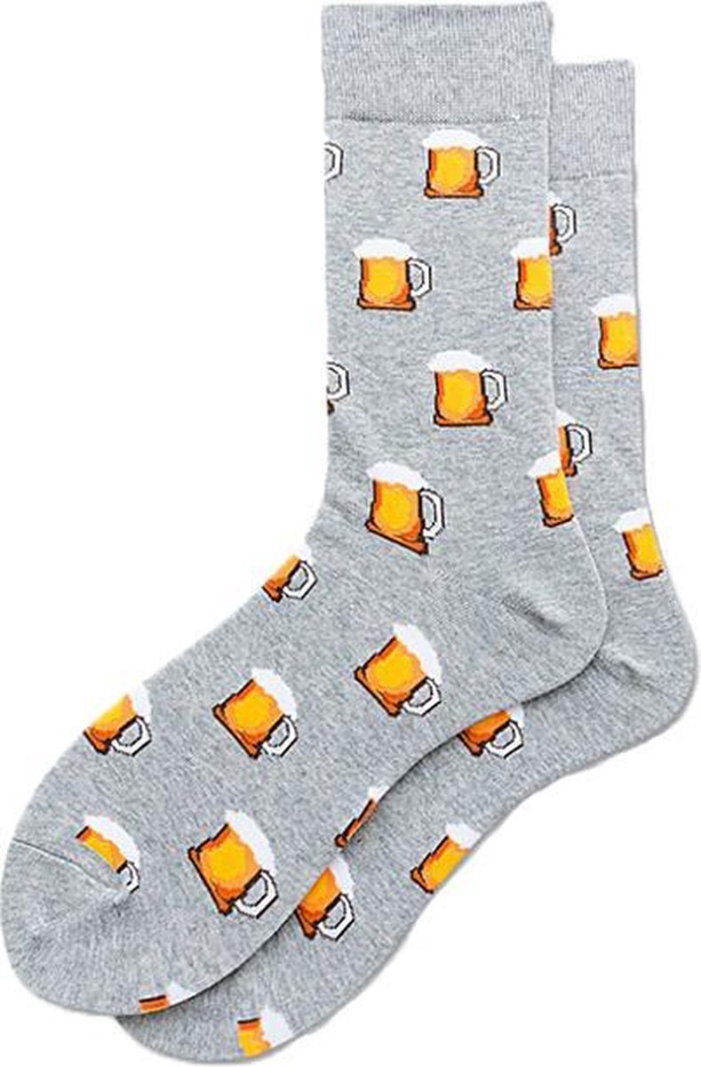 Bier sokken - Grijs - Unisex - One size fits all - Bier cadeau - Cadeau voor mannen
