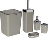 Badkamer Accessoires Bruin - Vijfdelig set - Zeepdispenser – Tandenborstelorganizer – Toiletborstel & -houder – Prullenbak