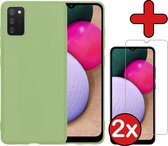 Samsung A02s Hoesje Groen Siliconen Case Met 2x Screenprotector - Samsung Galaxy A02s Hoes Silicone Cover Met 2x Screenprotector - Groen